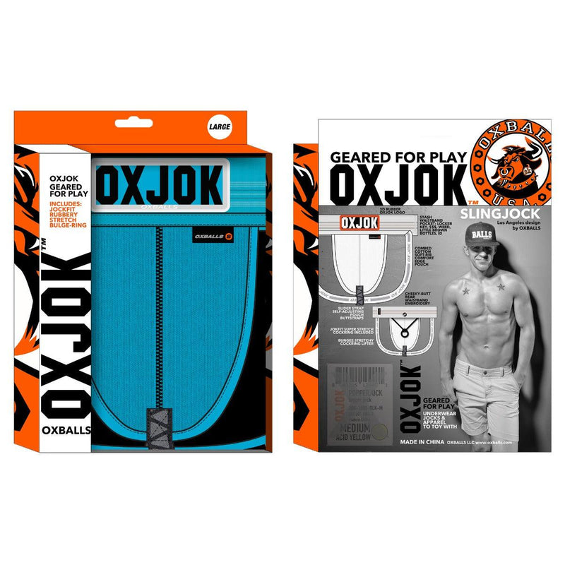 Oxjok Slingjock - Upthrust Slider Jockstrap - Ingebouwde Cockring - Met opbergvakje - Pool Blue-laced-up.nl