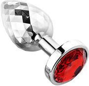 PLGZ - Diamond Facets Anaal Plug - Zilver met Rode Siersteen-Erotiekvoordeel.nl