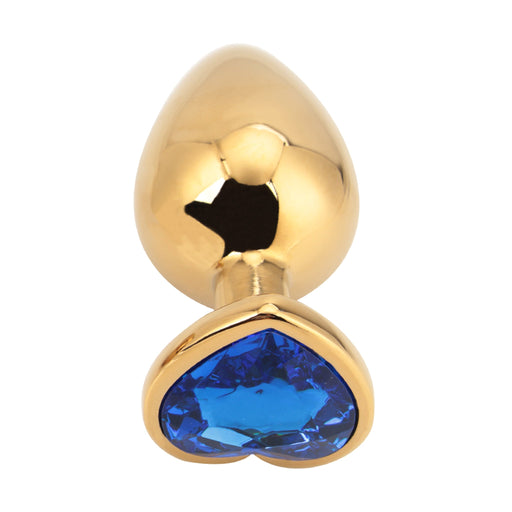 PLGZ - Hartvormige Metalen Buttplug - Goud - Blauwe Siersteen - Large-Erotiekvoordeel.nl
