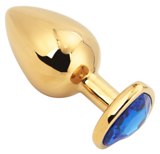PLGZ - Hartvormige Metalen Buttplug - Goud - Blauwe Siersteen - Large-Erotiekvoordeel.nl