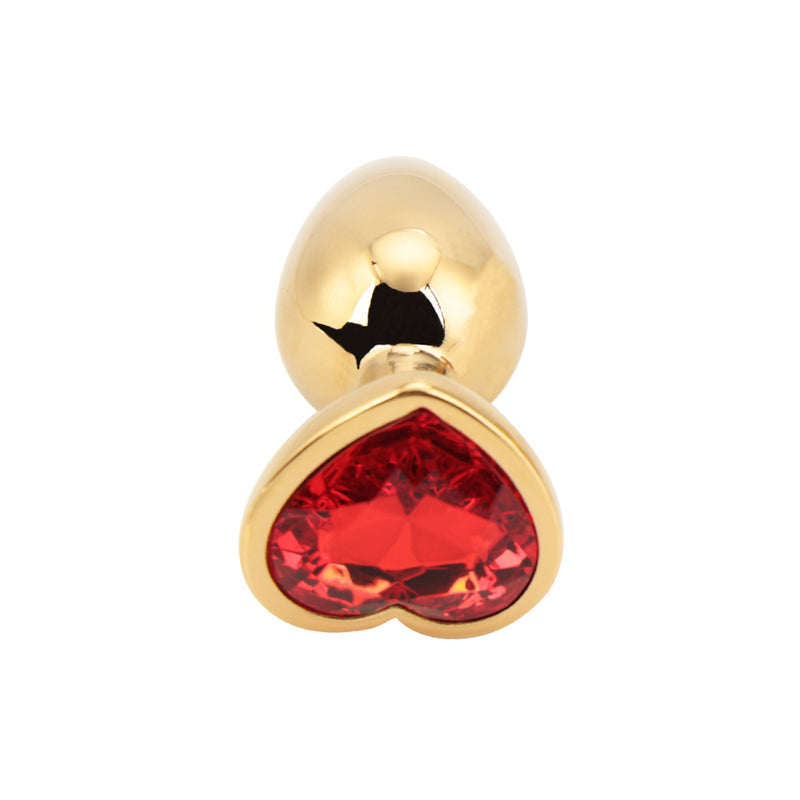 PLGZ - Hartvormige Metalen Buttplug - Goud - Rode Siersteen - Verkrijgbaar in 2 maten-Laced-up.nl