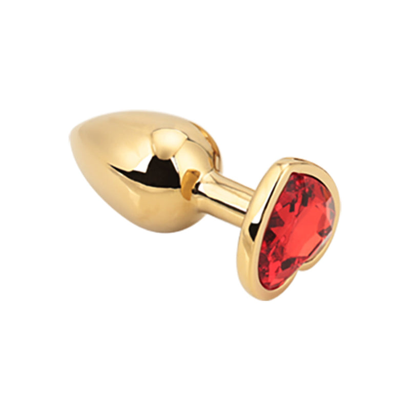 PLGZ - Hartvormige Metalen Buttplug - Goud - Rode Siersteen - Verkrijgbaar in 2 maten-Laced-up.nl