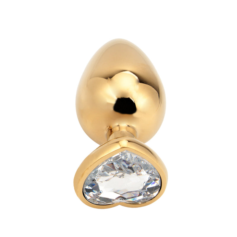 PLGZ - Hartvormige Metalen Buttplug - Goud - Witte Siersteen - Verkrijgbaar in 3 maten-Laced-up.nl