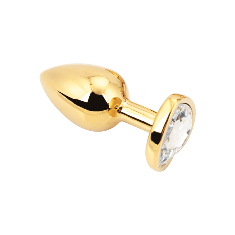 PLGZ - Hartvormige Metalen Buttplug - Goud - Witte Siersteen - Verkrijgbaar in 3 maten-Laced-up.nl