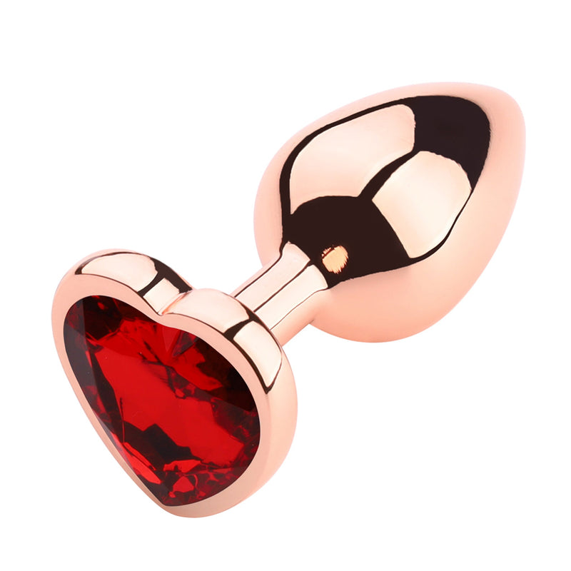 PLGZ - Hartvormige Metalen Buttplug - Rosé Goud - Rode Siersteen - Verkrijgbaar in 3 maten-Laced-up.nl