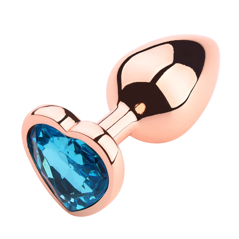 PLGZ - Hartvormige Metalen Buttplug - Rosé Goud - Turquoise Siersteen - Verkrijgbaar in 3 maten-Laced-up.nl