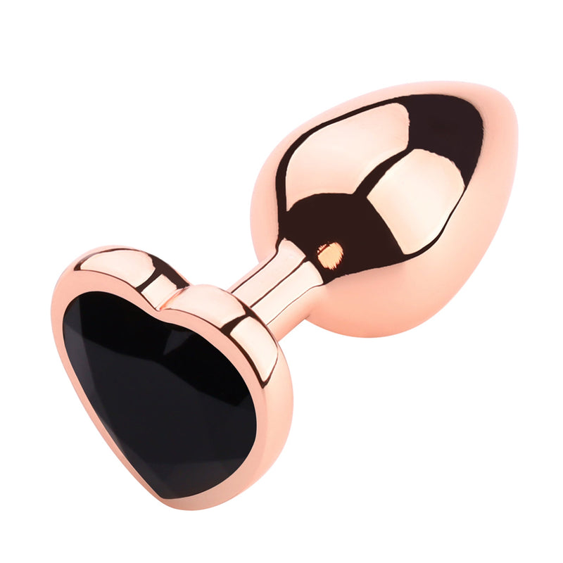 PLGZ - Hartvormige Metalen Buttplug - Rosé Goud - Zwarte Siersteen - Verkrijgbaar in 3 maten-Laced-up.nl