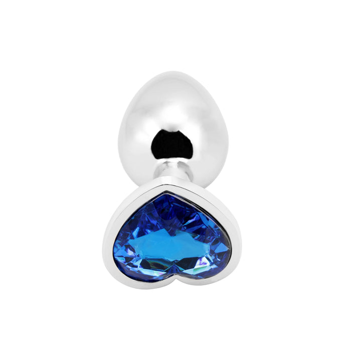 PLGZ - Hartvormige Metalen Buttplug - Zilver - Blauwe Siersteen - Verkrijgbaar in 3 maten-Laced-up.nl