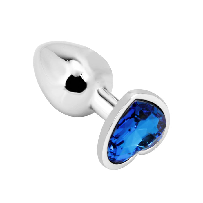 PLGZ - Hartvormige Metalen Buttplug - Zilver - Blauwe Siersteen - Verkrijgbaar in 3 maten-Laced-up.nl
