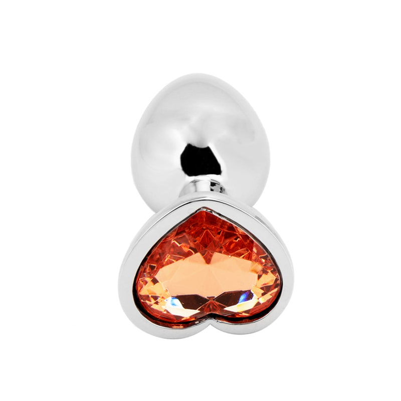 PLGZ - Hartvormige Metalen Buttplug - Zilver - Oranje Siersteen - Verkrijgbaar in 3 maten-Laced-up.nl