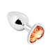 PLGZ - Hartvormige Metalen Buttplug - Zilver - Oranje Siersteen - Verkrijgbaar in 3 maten-Laced-up.nl