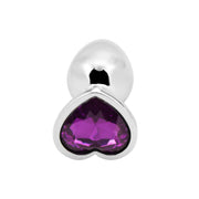 PLGZ - Hartvormige Metalen Buttplug - Zilver - Paarse Siersteen - Verkrijgbaar in 3 maten-Laced-up.nl
