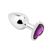 PLGZ - Hartvormige Metalen Buttplug - Zilver - Paarse Siersteen - Verkrijgbaar in 3 maten-Laced-up.nl