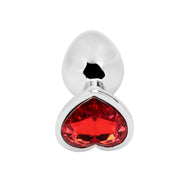 PLGZ - Hartvormige Metalen Buttplug - Zilver - Rode Siersteen - Verkrijgbaar in 3 maten-Laced-up.nl