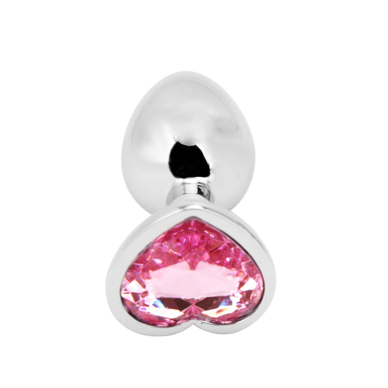 PLGZ - Hartvormige Metalen Buttplug - Zilver - Roze Siersteen - Verkrijgbaar in 3 maten-Laced-up.nl