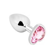 PLGZ - Hartvormige Metalen Buttplug - Zilver - Roze Siersteen - Verkrijgbaar in 3 maten-Laced-up.nl