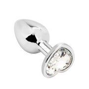 PLGZ - Hartvormige Metalen Buttplug - Zilver- Witte Siersteen - Verkrijgbaar in 3 maten-Laced-up.nl
