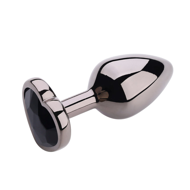 PLGZ - Hartvormige Metalen Buttplug - Zwart Metallic - Zwarte Siersteen - Verkrijgbaar in 3 maten-Laced-up.nl
