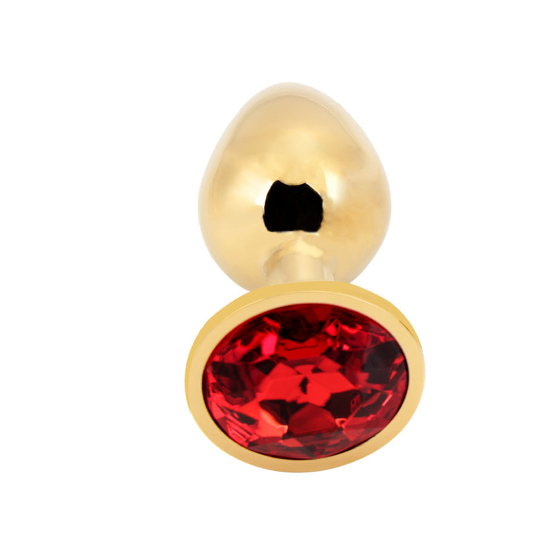 PLGZ - Rosebud Metalen Buttplug - Goud - Rode Siersteen - Verkrijgbaar in 3 maten-Laced-up.nl