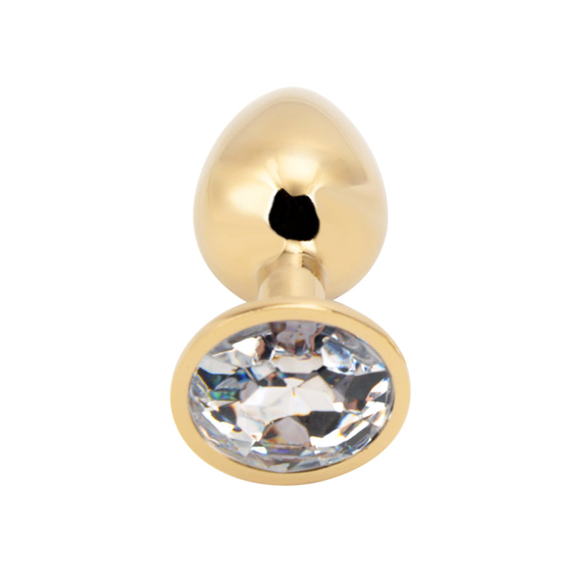 PLGZ - Rosebud Metalen Buttplug - Goud - Transparante Siersteen - Verkrijgbaar in 3 maten-Laced-up.nl