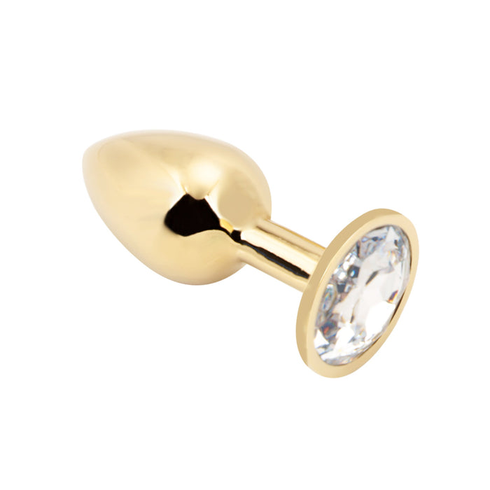 PLGZ - Rosebud Metalen Buttplug - Goud - Transparante Siersteen - Verkrijgbaar in 3 maten-Laced-up.nl