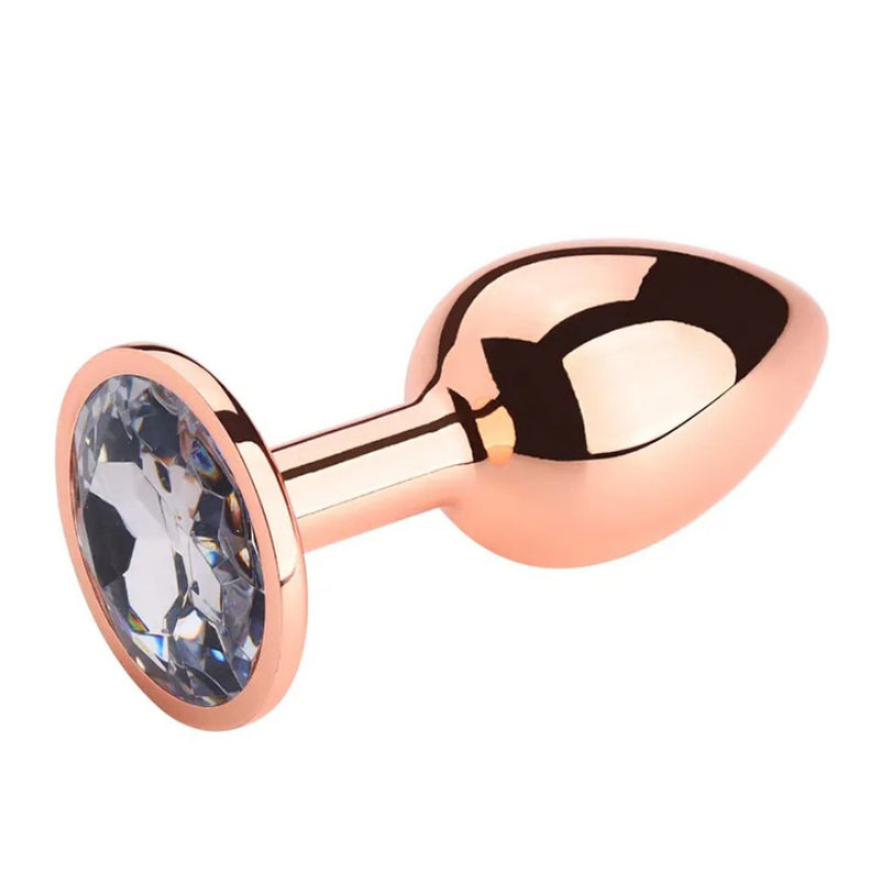 PLGZ - Rosebud Metalen Buttplug - Rosé Goud - Witte Siersteen - Verkrijgbaar in 3 maten-Laced-up.nl