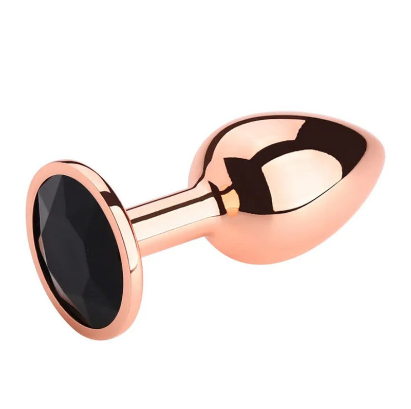 PLGZ - Rosebud Metalen Buttplug - Rosé Goud - Zwarte Siersteen - Verkrijgbaar in 3 maten-Laced-up.nl