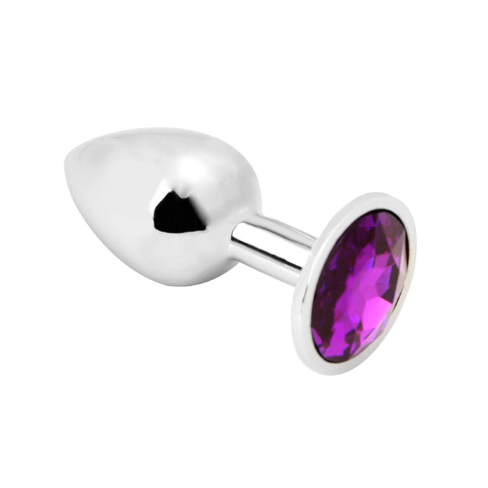 PLGZ - Rosebud Metalen Buttplug - Zilver - Paarse Siersteen - Verkrijgbaar in 3 maten-Laced-up.nl