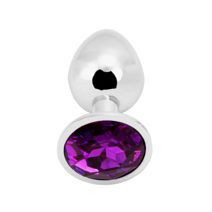 PLGZ - Rosebud Metalen Buttplug - Zilver - Paarse Siersteen - Verkrijgbaar in 3 maten-Laced-up.nl