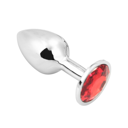 PLGZ - Rosebud Metalen Buttplug - Zilver - Rode Siersteen - Verkrijgbaar in 3 maten-Laced-up.nl