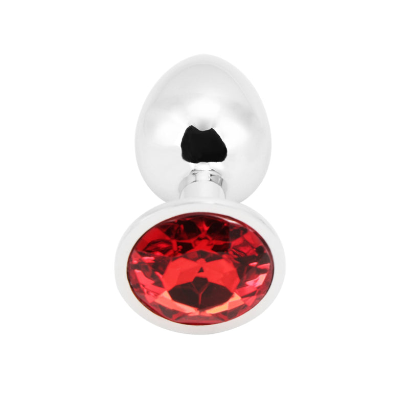 PLGZ - Rosebud Metalen Buttplug - Zilver - Rode Siersteen - Verkrijgbaar in 3 maten-Laced-up.nl
