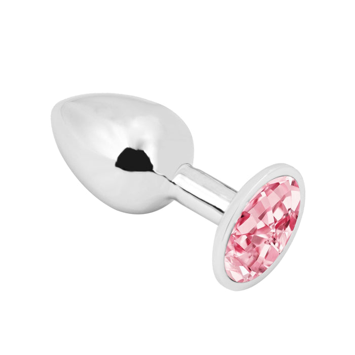 PLGZ - Rosebud Metalen Buttplug - Zilver - Roze Siersteen - Verkrijgbaar in 3 maten-Laced-up.nl