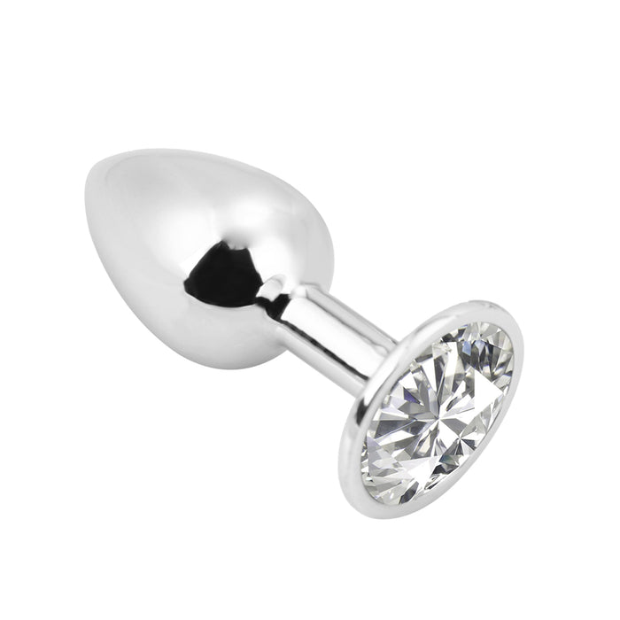 PLGZ - Rosebud Metalen Buttplug - Zilver- Witte Siersteen -Verkrijgbaar in 3 maten-Laced-up.nl