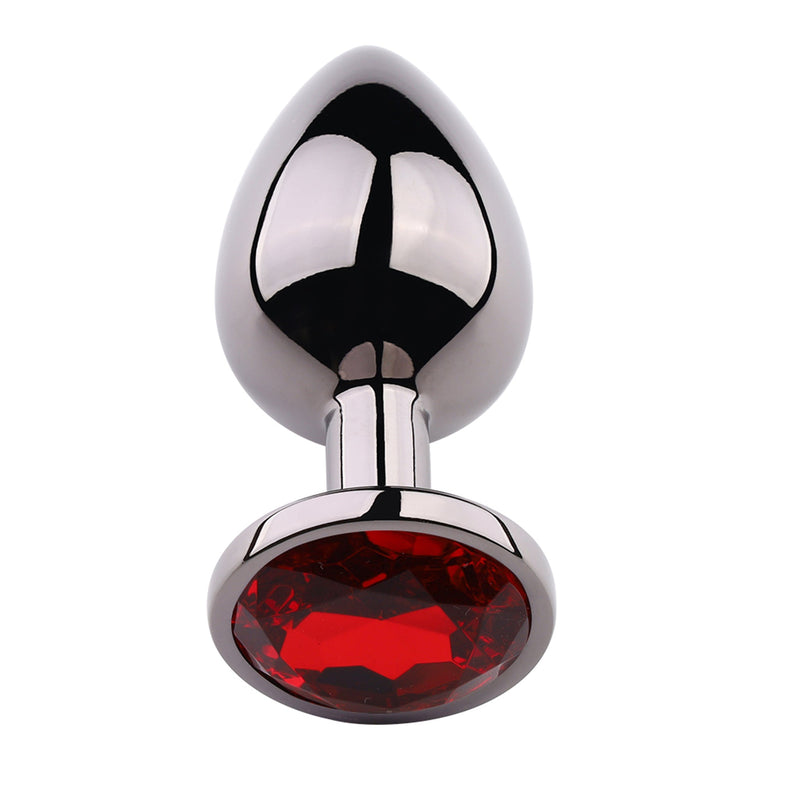 PLGZ - Rosebud Metalen Buttplug - Zwart Metallic - Rode Siersteen - Verkrijgbaar in 3 maten-Laced-up.nl
