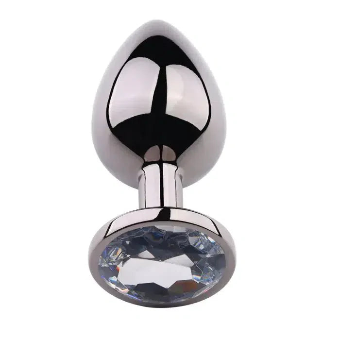 PLGZ - Rosebud Metalen Buttplug - Zwart Metallic- Witte Siersteen - Verkrijgbaar in 3 maten-Laced-up.nl