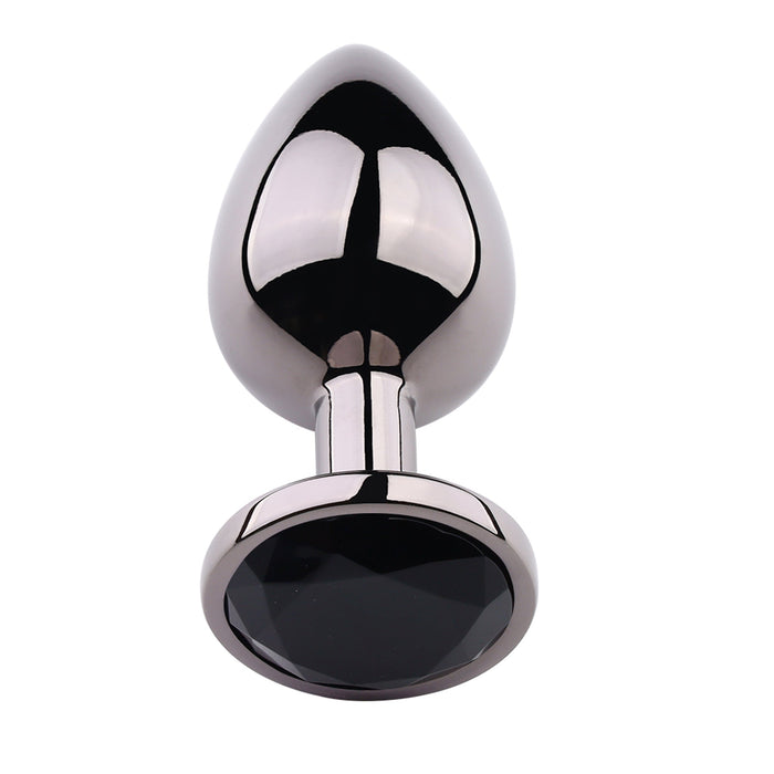 PLGZ - Rosebud Metalen Buttplug - Zwart Metallic - Zwarte Siersteen - Verkrijgbaar in 3 maten-Laced-up.nl