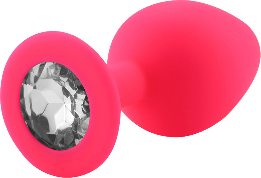 PLGZ - Rosebud Siliconen Anaal Plug - Roze - Witte Siersteen - Verkrijgbaar in 2 maten-Laced-up.nl