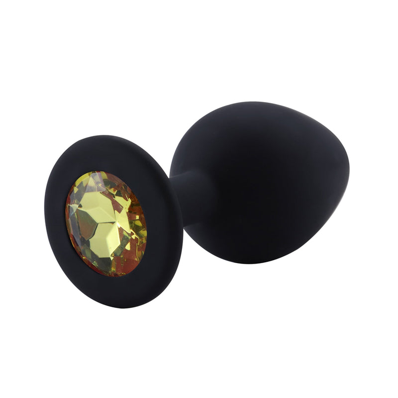 PLGZ - Rosebud Siliconen Anaal Plug - Zwart - Gele Siersteen - Verkrijgbaar in 3 maten-Laced-up.nl