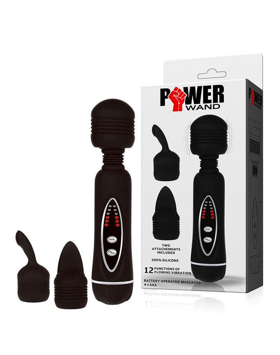 POWER Wand Vibrator Met 2 verwisselbare Koppen - Zwart-Laced-up.nl