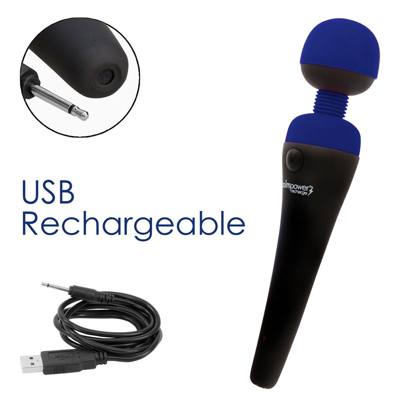 PalmPower - Recharge Wand Massager - Flexibele Kop - Blauw/Zwart-Erotiekvoordeel.nl