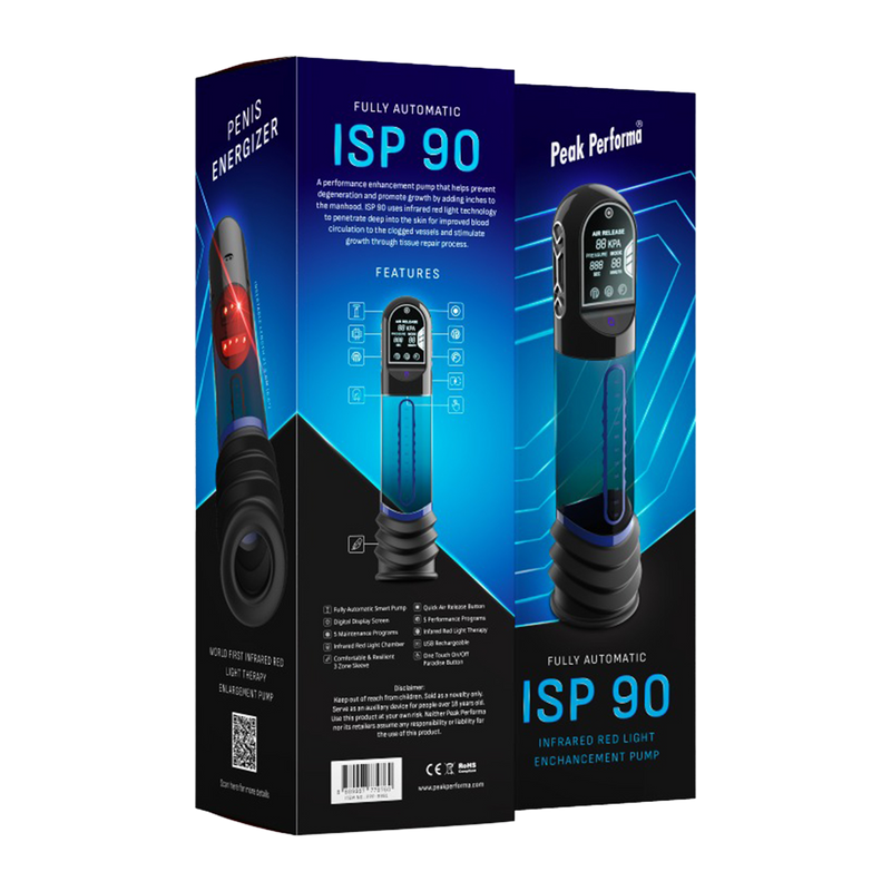 Peak Performa - ISP 90 - Penispumpe mit Infrarotlicht - Fördert das Wachstum - Schwarz/Blau - Laced-up.nl
