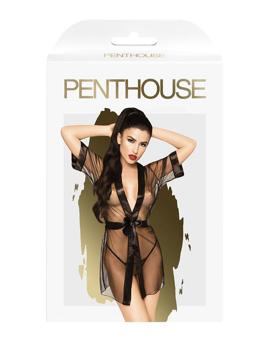 Penthouse - Kimono Met String MIDNIGHT MIRAGE - Zwart-Laced-up.nl