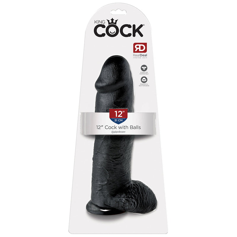 Pipedream King Cock - Zwarte Dildo met Scrotum - 30 cm - Zwart-Erotiekvoordeel.nl