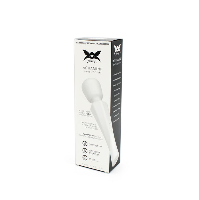 Pixey - Aqua Mini Wand Vibrator - The White Edition - Sterke en Stille Motor - Wit-Laced-up.nl