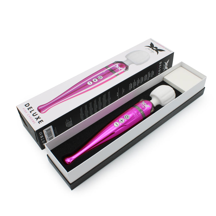 Pixey DeLuxe - Pink Chrome Edition - Oplaadbare Wand Vibrator - de krachtigste die er is-Laced-up.nl