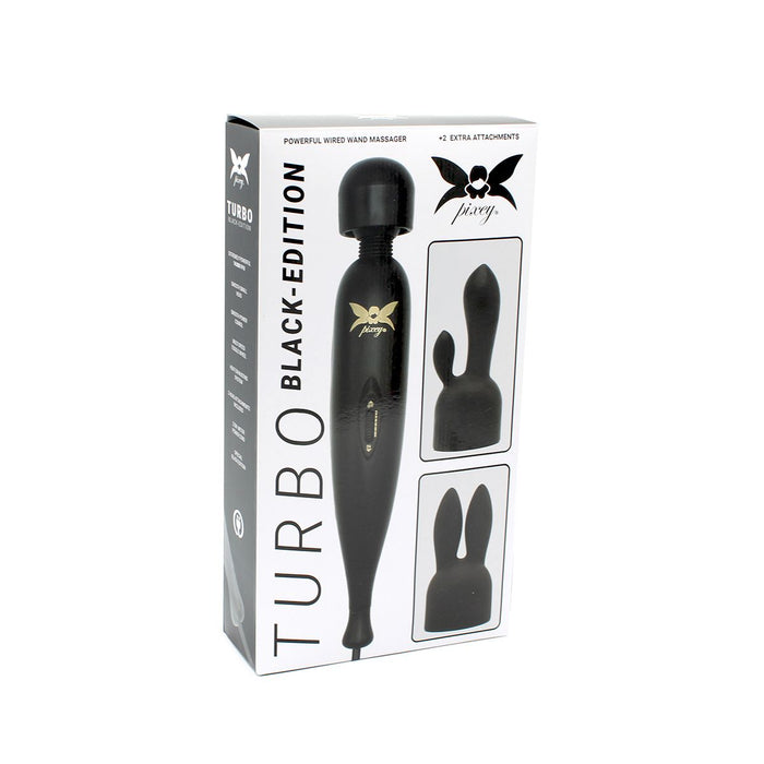 Pixey Turbo - Wand Vibrator - Massager - Black Edition - Met Twee Opzetstukken-Laced-up.nl