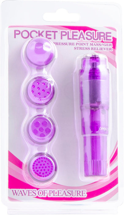 Pocket Pleasure - Pocket Rocket Massager - 4 opzetstukjes - Paars-Erotiekvoordeel.nl