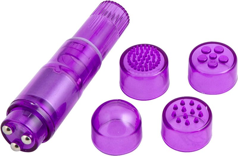 Pocket Pleasure - Pocket Rocket Massager - 4 opzetstukjes - Paars-laced-up.nl
