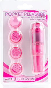 Pocket Pleasure - Pocket Rocket Massager - 4 opzetstukjes - Roze-laced-up.nl