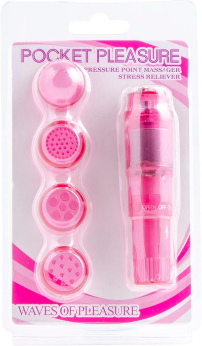 Pocket Pleasure - Pocket Rocket Massager - 4 opzetstukjes - Roze-Erotiekvoordeel.nl